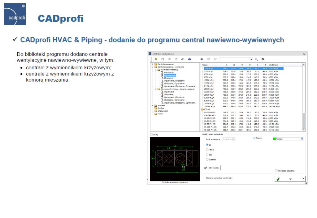 CADprofi HVAC & Piping - dodanie do programu central nawiewno-wywiewnych