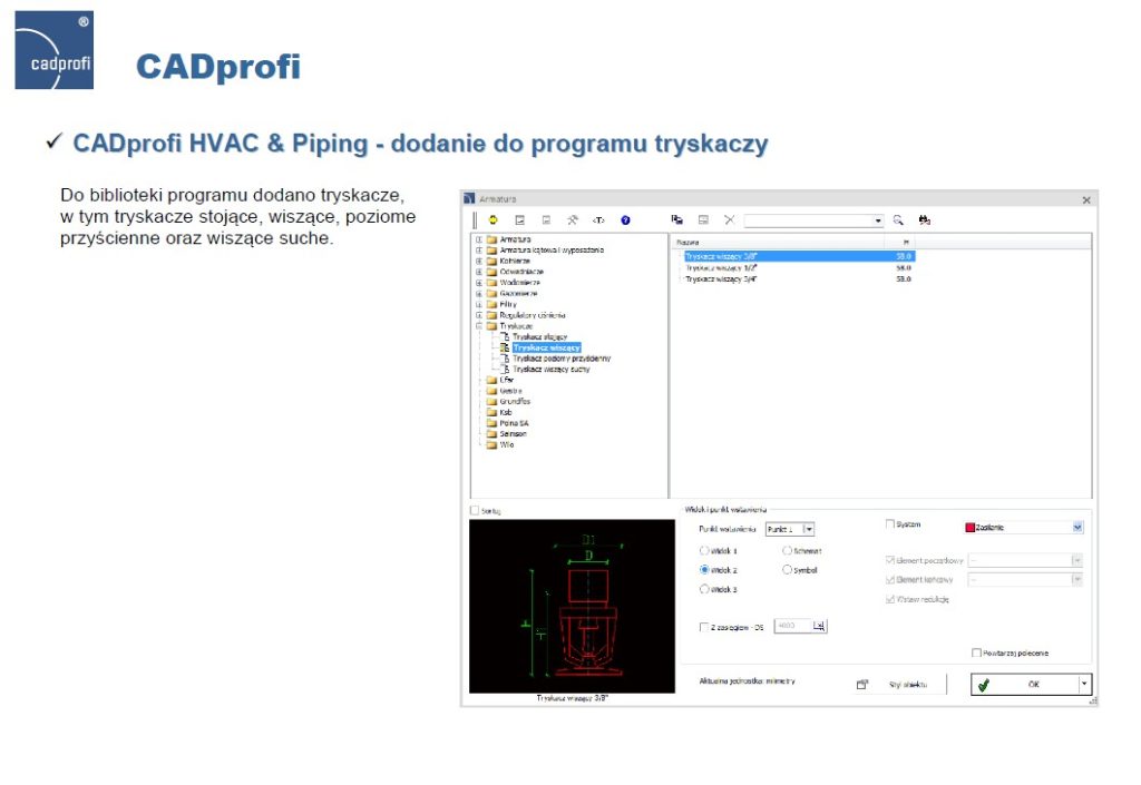 CADprofi HVAC & Piping - dodanie do programu tryskaczy