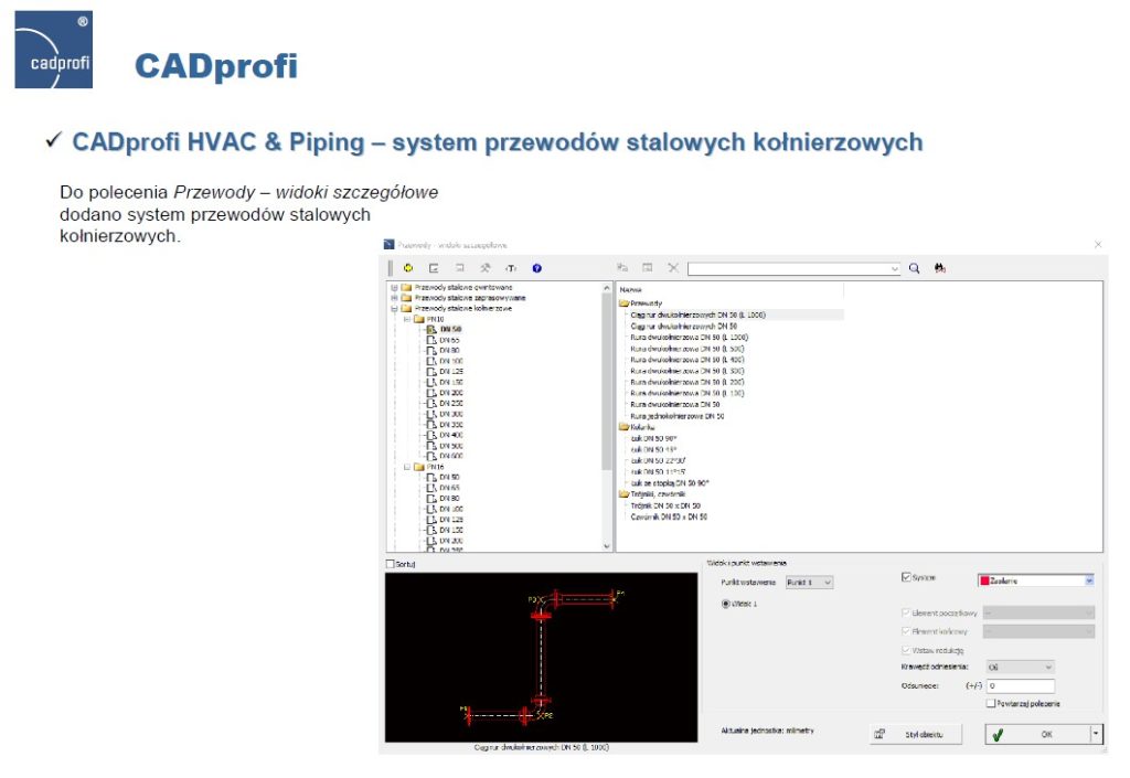 CADprofi HVAC & Piping - system przewodów stalowych kołnierzowych