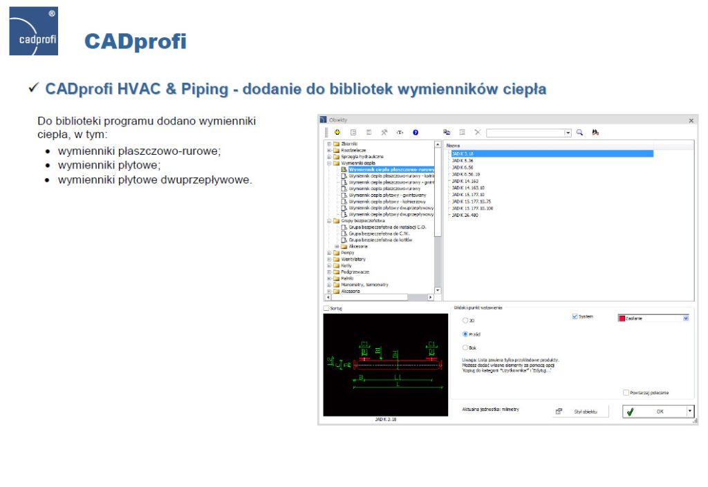 CADprofi HVAC & Piping - dodanie do bibliotek wymienników ciepła