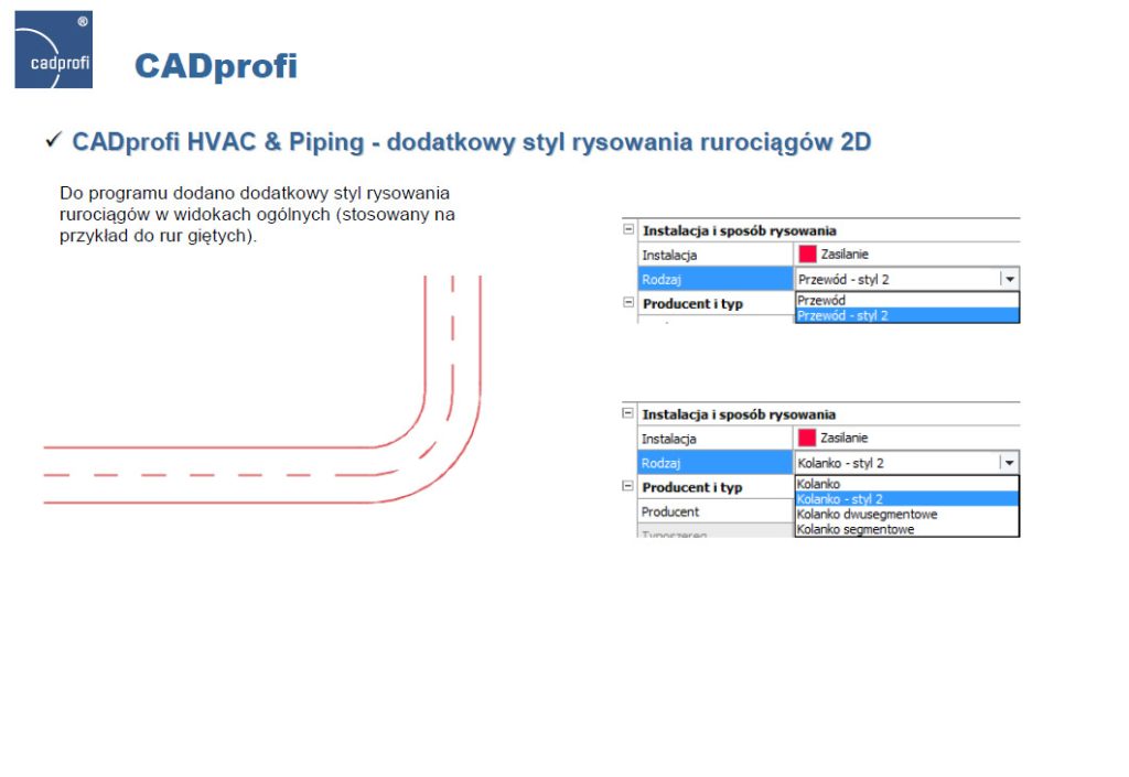 CADprofi HVAC & Piping - dodatkowy styl rysowania rurociągów 2D