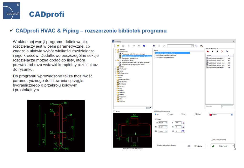 CADprofi HVAC & Piping - rozszerzenie bibliotek programu