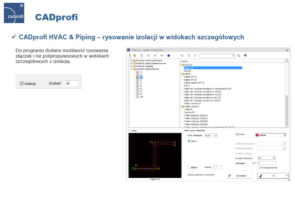 CADprofi HVAC & Piping - rysowanie izolacji w widokach szczegółowych