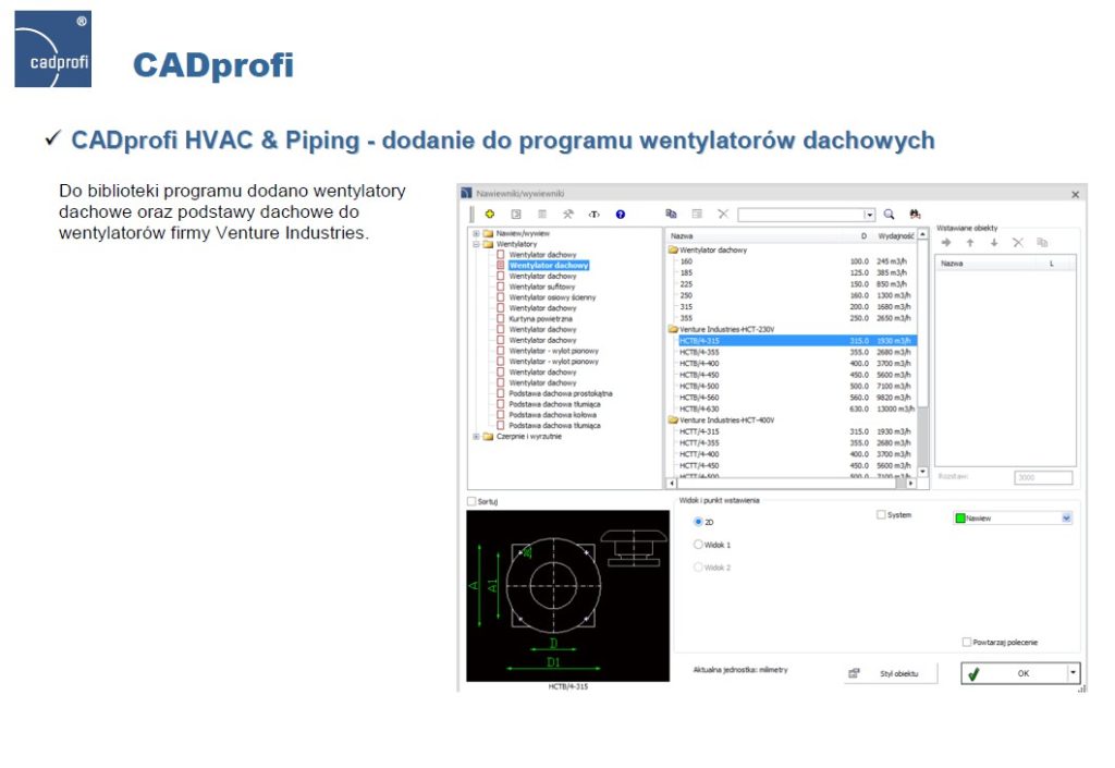 CADprofi HVAC & Piping - dodanie do programu wentylatorów dachowych